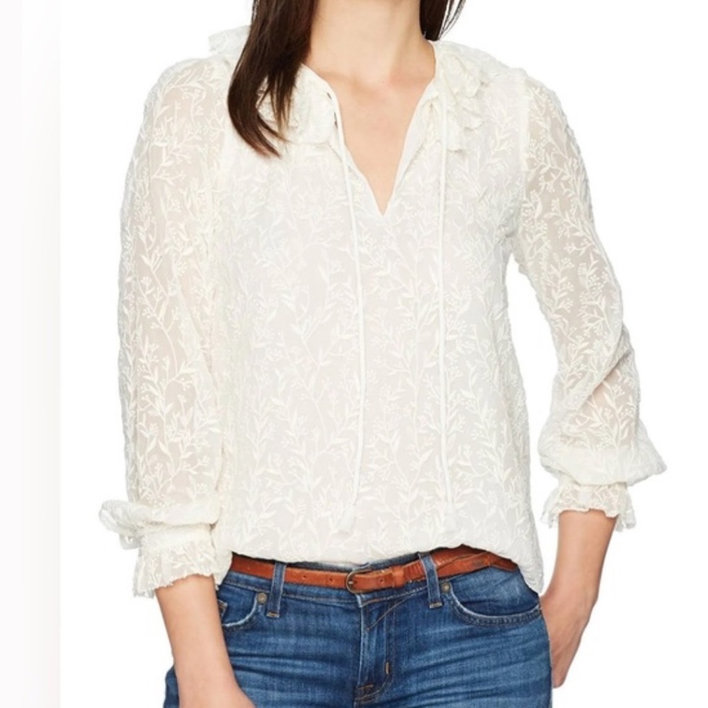 REBECCA TAYLOR Silk Top Texture Vines Top In Snow White Size 6